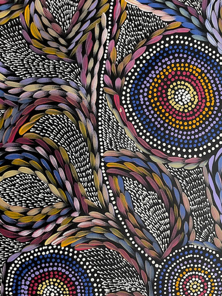 #62 Waterholes & Bush Medicine Leaves (Multi)  - Scott Duggie Aboriginal Art: 196cm x 75cm