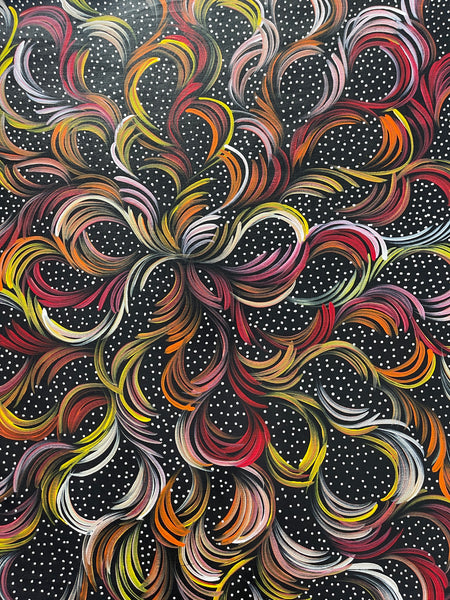 #199 Bush Medicine Leaves (Sunset) - SELINA NUMINA : Aboriginal Art: 66x87cm