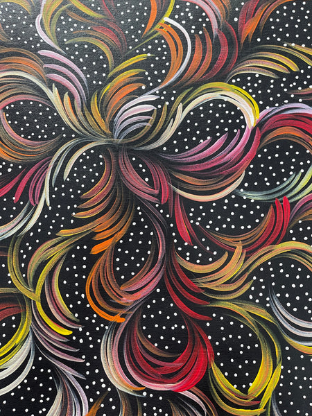 #199 Bush Medicine Leaves (Sunset) - SELINA NUMINA : Aboriginal Art: 66x87cm