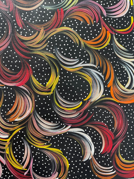 #199 Bush Medicine Leaves (Sunset) - SELINA NUMINA : Aboriginal Art: 66x87cm