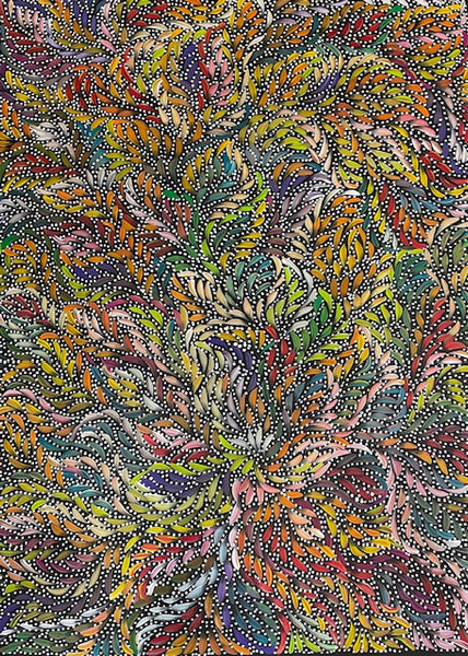 #32 Bush Medicine Leaves & Seeds (Multi) - CAROLINE NUMINA : Aboriginal Art: 95cm x 128cm