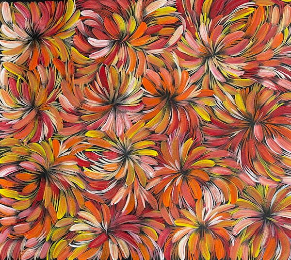 #206 Bush Medicine Leaves (Sunset) - SELINA NUMINA : Aboriginal Art 95cm x 83cm