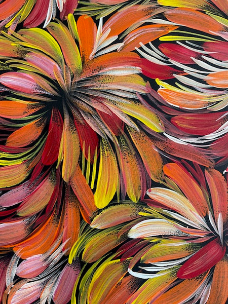 #206 Bush Medicine Leaves (Sunset) - SELINA NUMINA : Aboriginal Art 95cm x 83cm
