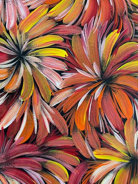 #206 Bush Medicine Leaves (Sunset) - SELINA NUMINA : Aboriginal Art 95cm x 83cm
