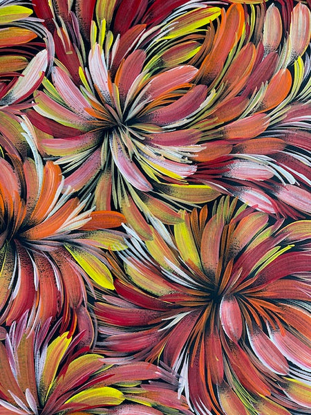 #206 Bush Medicine Leaves (Sunset) - SELINA NUMINA : Aboriginal Art 95cm x 83cm