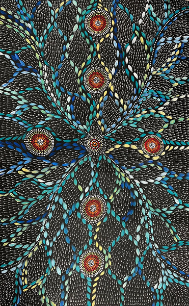 #114 Waterholes & Bush Medicine Leaves (Blues)  - Scott Duggie Aboriginal Art: 146 x 87cm