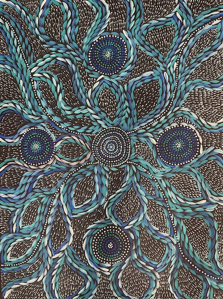 #12 Waterholes & Bush Medicine Leaves (Blues)  - Scott Duggie Aboriginal Art:  70cm x 95cm
