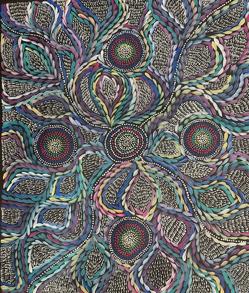 #21 Waterholes & Bush Medicine Leaves (Multi)  - Scott Duggie Aboriginal Art:  90cm x 104cm