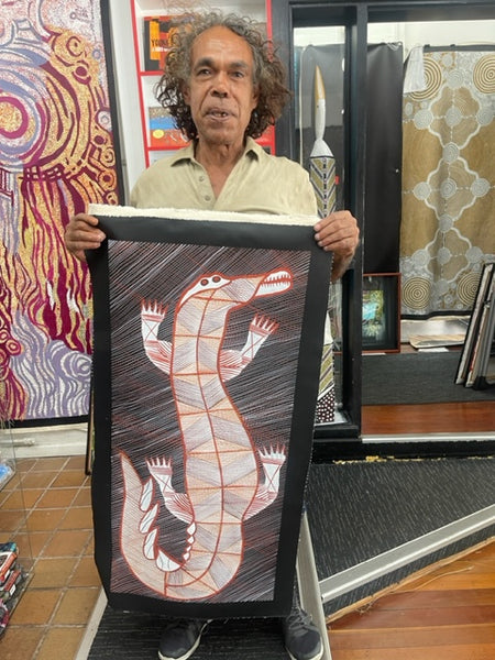 #245 Crocodile Dreaming  - EDDIE BLITNER : Aboriginal Art : 44x95cm