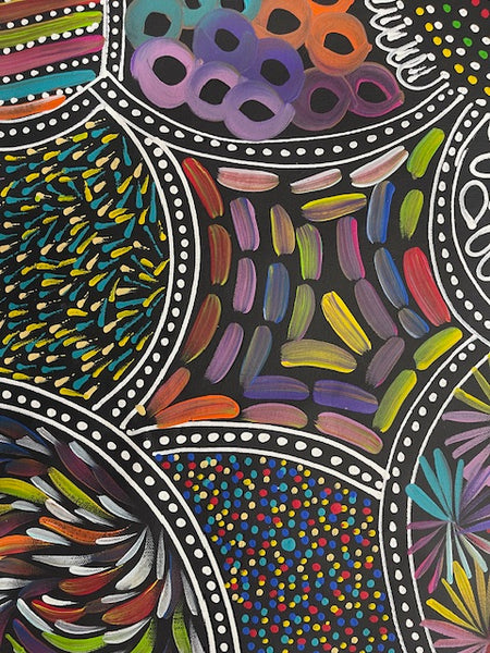 #109 Women Collecting Bush Tucker (Multi)- SELINA NUMINA : Aboriginal Art: 70 x 90cm