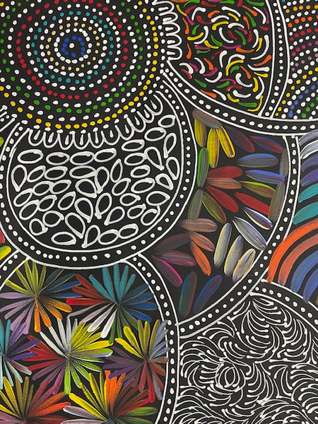 #109 Women Collecting Bush Tucker (Multi)- SELINA NUMINA : Aboriginal Art: 70 x 90cm
