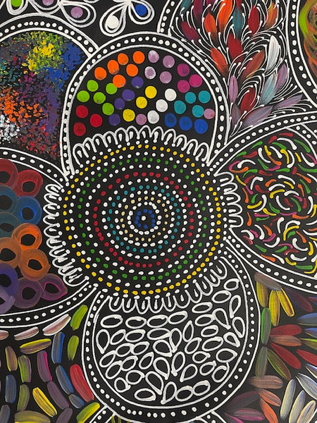 #109 Women Collecting Bush Tucker (Multi)- SELINA NUMINA : Aboriginal Art: 70 x 90cm