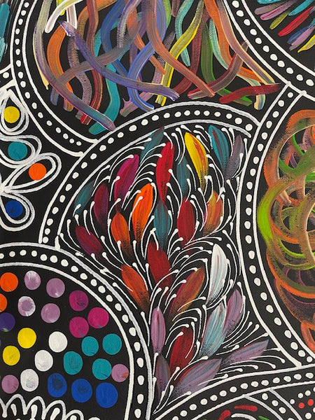 #109 Women Collecting Bush Tucker (Multi)- SELINA NUMINA : Aboriginal Art: 70 x 90cm