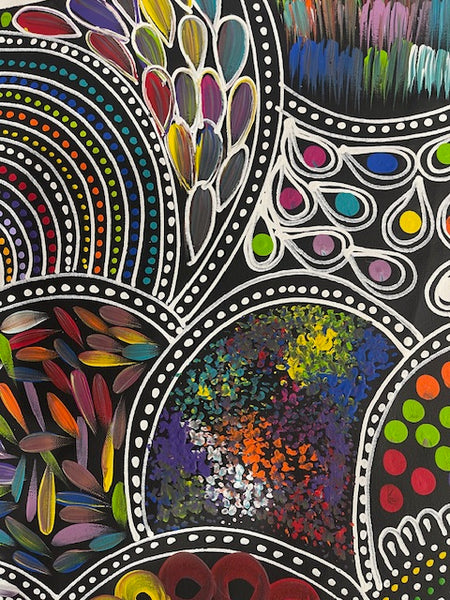 #109 Women Collecting Bush Tucker (Multi)- SELINA NUMINA : Aboriginal Art: 70 x 90cm