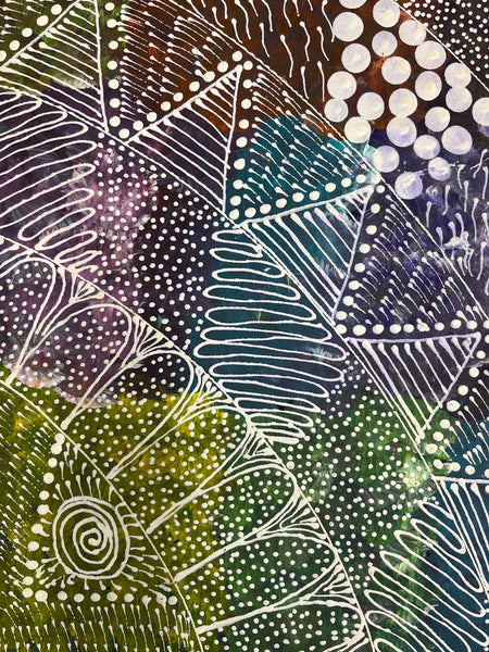 #319 Women's Ceremony (Multi) Artist: TANYA BIRD MPETYANE Aboriginal Art: 72cm x 200cm
