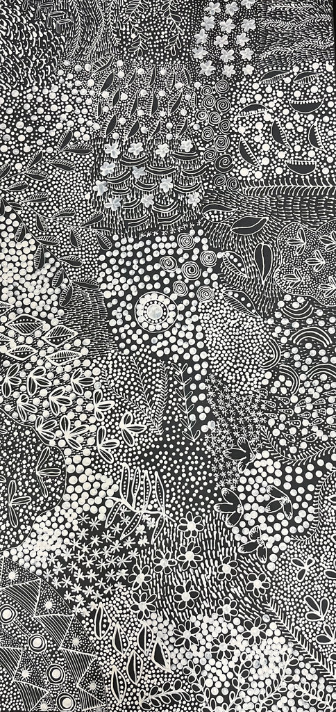 #336 Women's Ceremony (Charcoal) Artist: TANYA BIRD MPETYANE Aboriginal Art: 70cm x 140cm