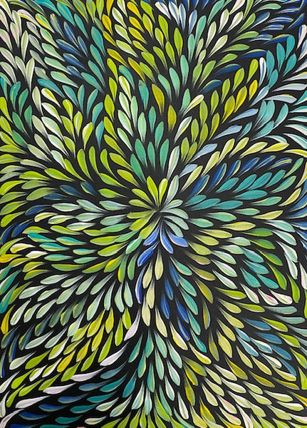 #388 Bush Medicine Leaves (Greens) - CAROLINE NUMINA : Aboriginal Art: 55cm x 40cm