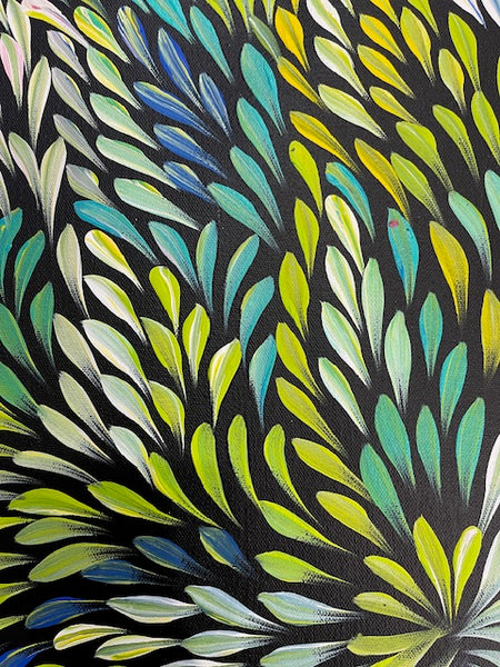 #388 Bush Medicine Leaves (Greens) - CAROLINE NUMINA : Aboriginal Art: 55cm x 40cm