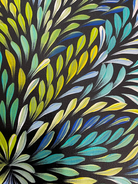 #388 Bush Medicine Leaves (Greens) - CAROLINE NUMINA : Aboriginal Art: 55cm x 40cm