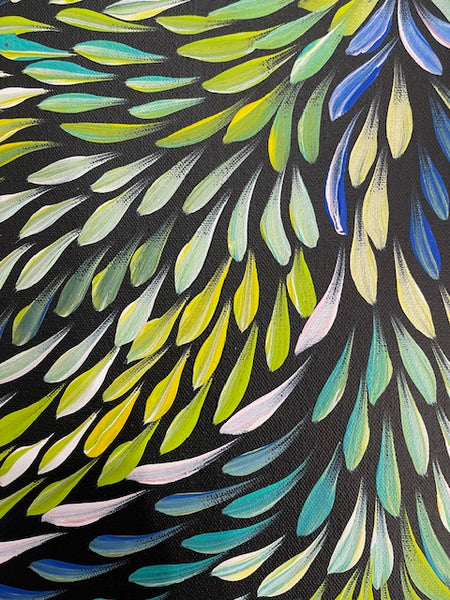#388 Bush Medicine Leaves (Greens) - CAROLINE NUMINA : Aboriginal Art: 55cm x 40cm