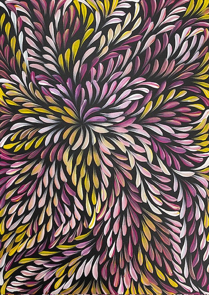 #356 Bush Medicine Leaves (Pink) - CAROLINE NUMINA : Aboriginal Art: 54cm x 55cm