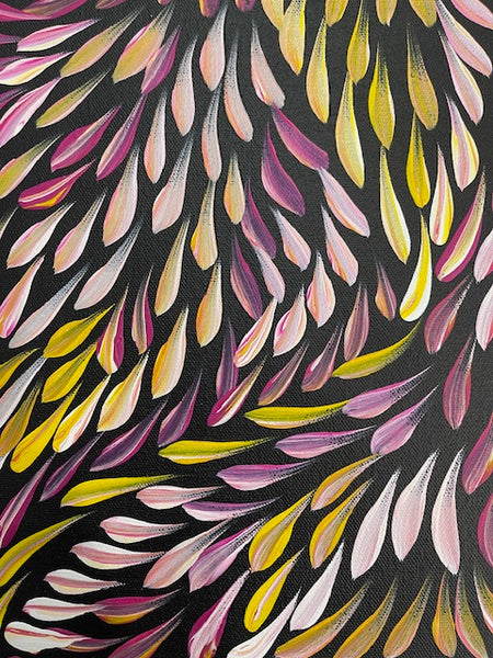 #356 Bush Medicine Leaves (Pink) - CAROLINE NUMINA : Aboriginal Art: 54cm x 55cm