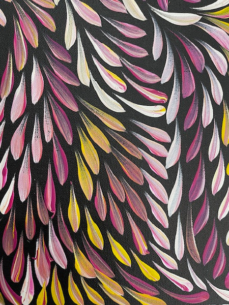 #356 Bush Medicine Leaves (Pink) - CAROLINE NUMINA : Aboriginal Art: 54cm x 55cm