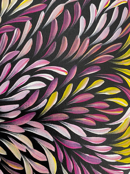 #356 Bush Medicine Leaves (Pink) - CAROLINE NUMINA : Aboriginal Art: 54cm x 55cm