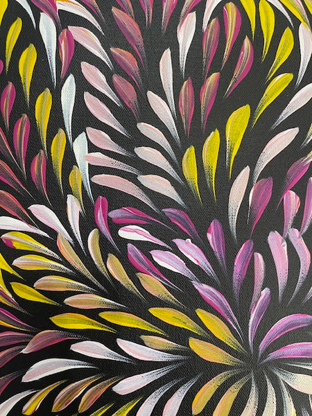 #356 Bush Medicine Leaves (Pink) - CAROLINE NUMINA : Aboriginal Art: 54cm x 55cm