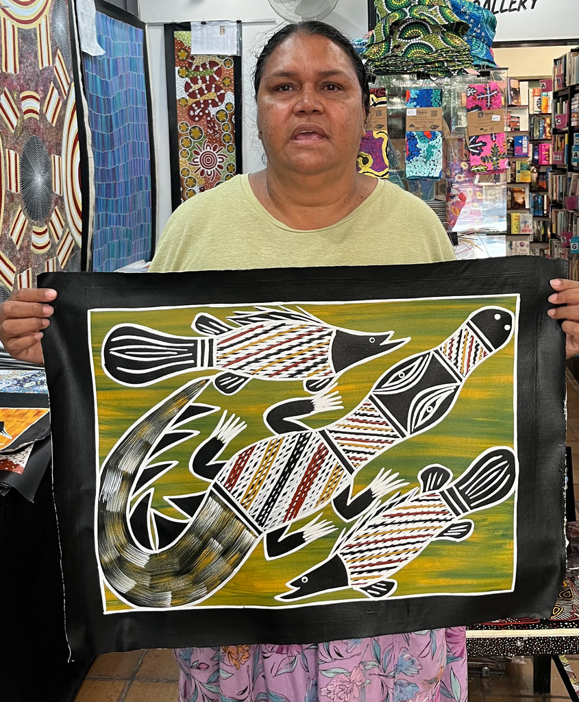 #34 Crocodile and Barramundi - CHRISTINE BURARRWANGA : 56 x 42cm