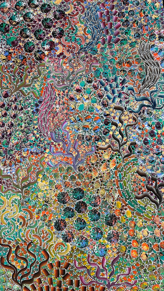 #281 Bush Yam Dreaming (Multi)- RACHAEL NAMBULA: Aboriginal Art: 155cm x 90cm