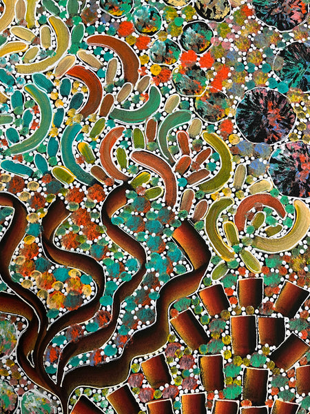 #281 Bush Yam Dreaming (Multi)- RACHAEL NAMBULA: Aboriginal Art: 155cm x 90cm