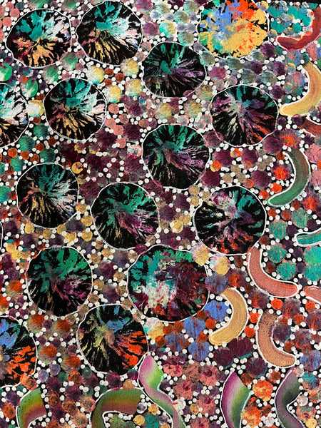 #281 Bush Yam Dreaming (Multi)- RACHAEL NAMBULA: Aboriginal Art: 155cm x 90cm