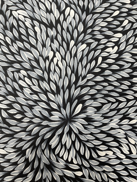 #166 Bush Medicine Leaves (White) - CAROLINE NUMINA : Aboriginal Art: 95x130cm