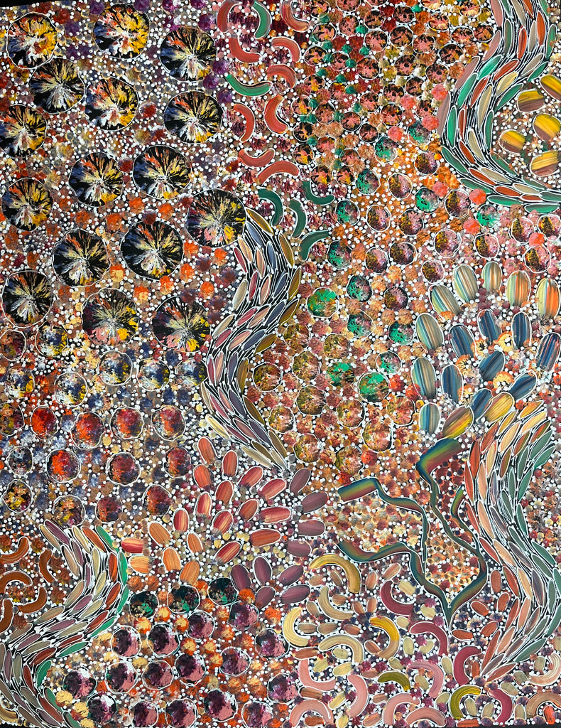 #237 Bush Yam Dreaming (mULTI)- RACHAEL NAMBULA: Aboriginal Art: 90cm x 70cm