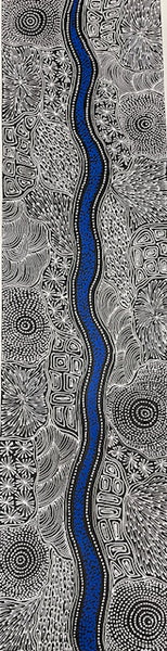 #81 My Country Dreaming (White/Blue) - SHARON NUMINA : Aboriginal Art: 154cm x 40cm