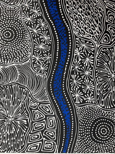 #81 My Country Dreaming (White/Blue) - SHARON NUMINA : Aboriginal Art: 154cm x 40cm