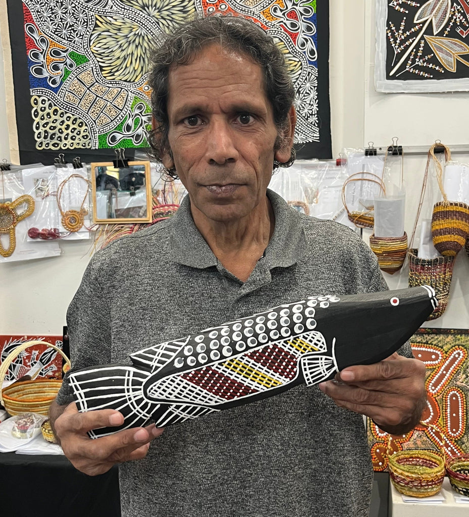 #392 Barramundi Carvings - KENNY REID: Aboriginal Art: 41x10x5cm