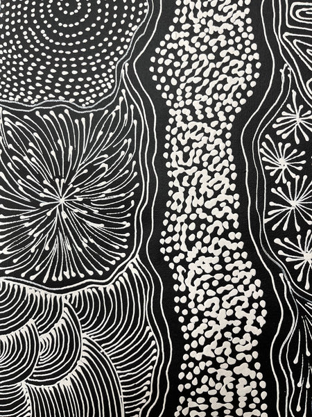 #80 My Country Dreaming (White/Blue) - SHARON NUMINA : Aboriginal Art: 88cm x 147cm