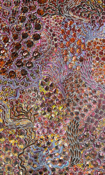 #159 Bush Yam Dreaming (Sunset)- RACHAEL NAMBULA: Aboriginal Art 92cm x 150cm