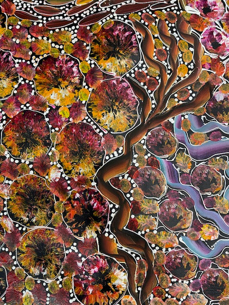 #159 Bush Yam Dreaming (Sunset)- RACHAEL NAMBULA: Aboriginal Art 92cm x 150cm
