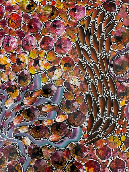 #159 Bush Yam Dreaming (Sunset)- RACHAEL NAMBULA: Aboriginal Art 92cm x 150cm