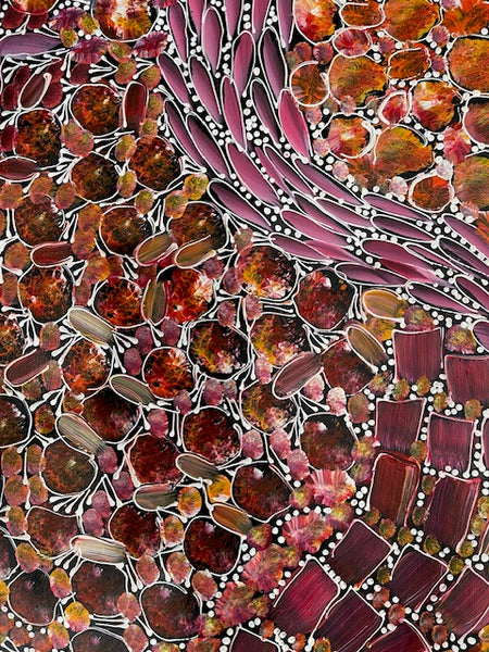 #159 Bush Yam Dreaming (Sunset)- RACHAEL NAMBULA: Aboriginal Art 92cm x 150cm