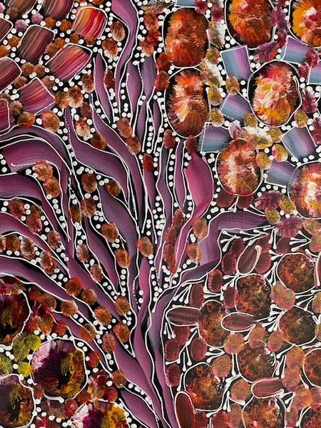 #159 Bush Yam Dreaming (Sunset)- RACHAEL NAMBULA: Aboriginal Art 92cm x 150cm