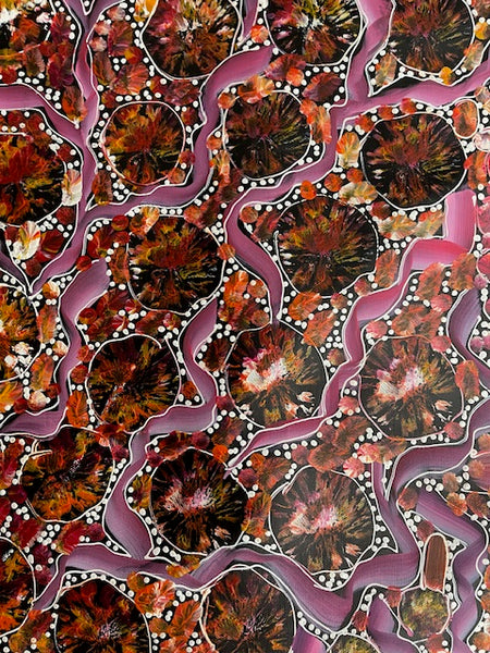 #159 Bush Yam Dreaming (Sunset)- RACHAEL NAMBULA: Aboriginal Art 92cm x 150cm