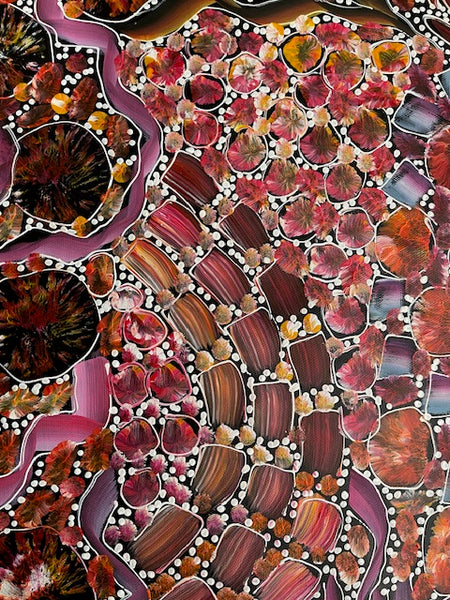 #159 Bush Yam Dreaming (Sunset)- RACHAEL NAMBULA: Aboriginal Art 92cm x 150cm