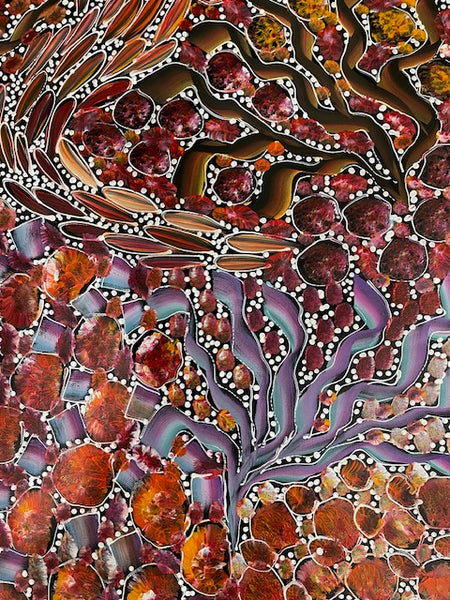 #159 Bush Yam Dreaming (Sunset)- RACHAEL NAMBULA: Aboriginal Art 92cm x 150cm