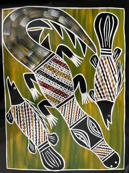 #34 Crocodile and Barramundi - CHRISTINE BURARRWANGA : 56 x 42cm