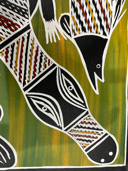 #34 Crocodile and Barramundi - CHRISTINE BURARRWANGA : 56 x 42cm