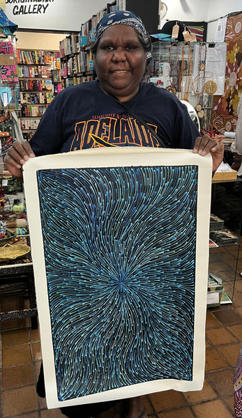 #302 Bush Medicine Seeds (Blue) - SHARON NUMINA : Aboriginal Art: 73cm x 44cm